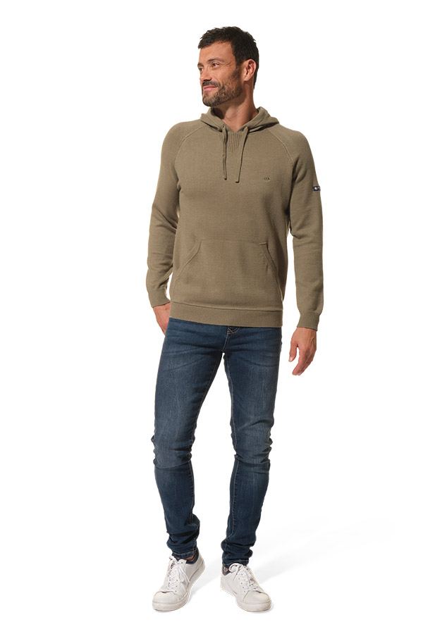 Pull à capuche kaki pour homme hublot