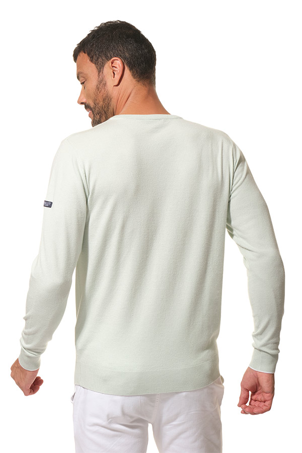 Pull col V Vert pour homme hublot