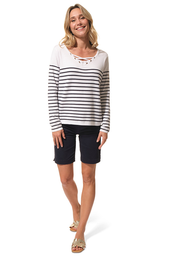 Pull rayé Blanc-Marine pour femme hublot