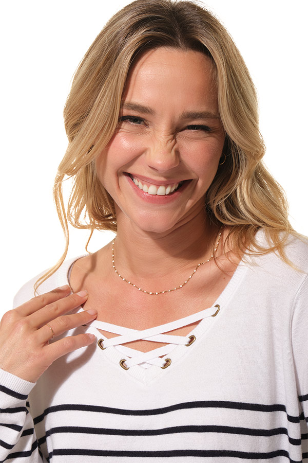 Pull rayé Blanc-Marine pour femme hublot