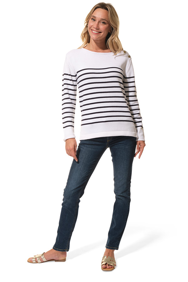 Pull rayé Blanc-Marine pour femme hublot