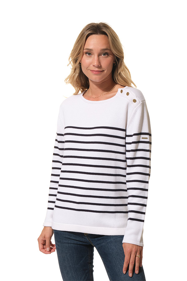 Pull rayé Blanc-Marine pour femme hublot