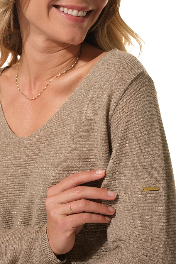 Pull col V en Ecume pailleté pour femme hublot