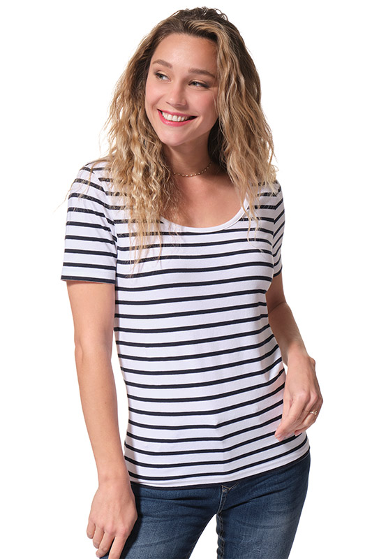 marinière manche courte blanc marine femme