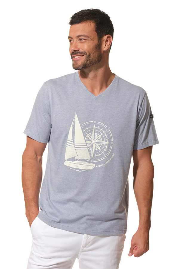 Tee-shirt marin homme manches courtes et dessin de voilier JASPE