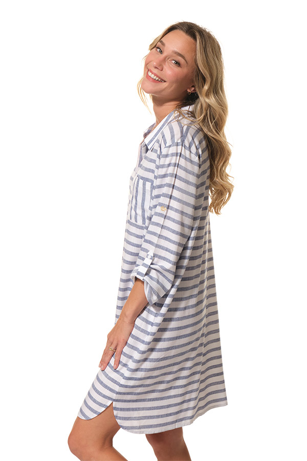 evanna robe bleu raye femme hublot mode marine