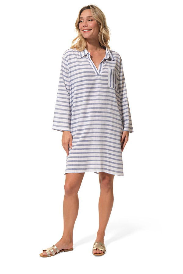 evanna robe bleu raye femme hublot mode marine