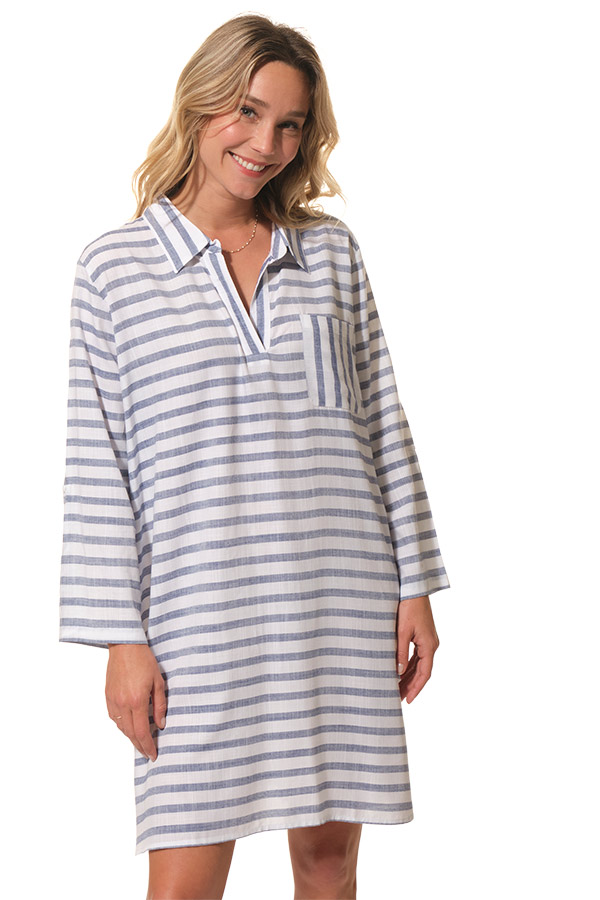 evanna robe bleu raye femme hublot mode marine