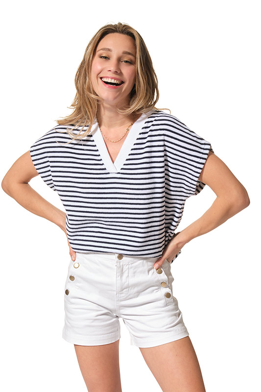 MALWINA femme tee shirt blancmarine hublot mode marine
