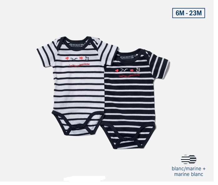 Philemonlay lot de 2 body blanc marine et marine blanc bébé hublot mode marine