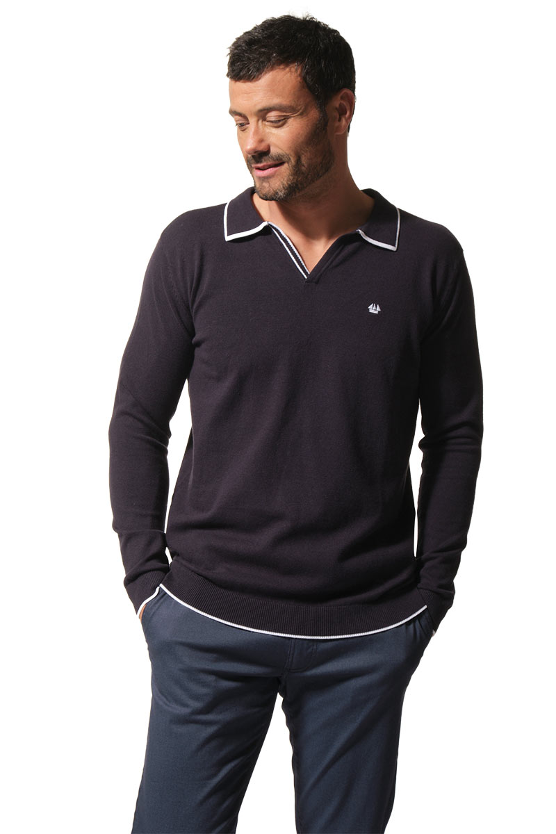 Pull homme en coton col polo fantaisie bicolore FLORIDE (2)