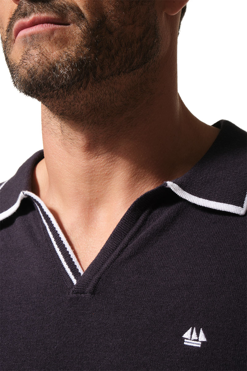 Pull homme en coton col polo fantaisie bicolore FLORIDE (4)