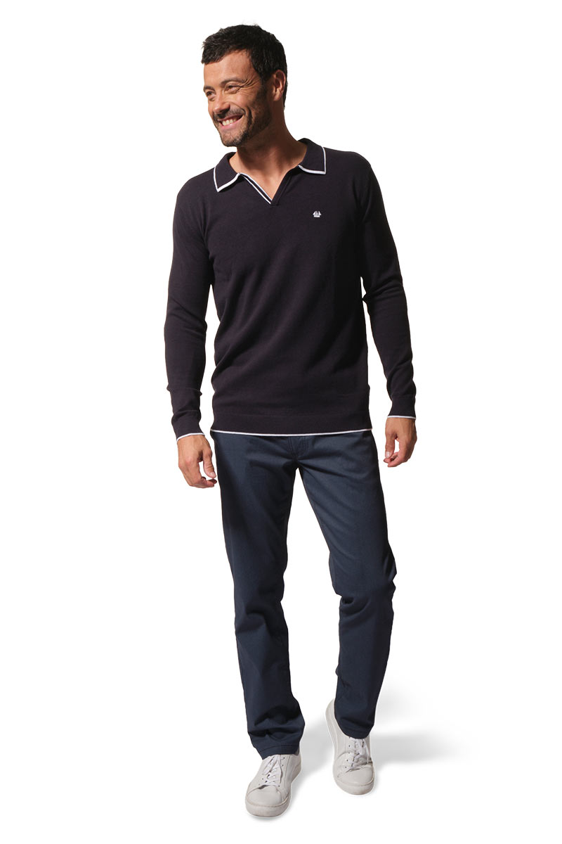 Pull homme en coton col polo fantaisie bicolore FLORIDE