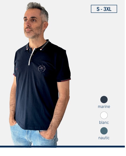 Polo jersey en coton homme manches courtes avec animations esprit sailing D62 ARCHIE hublot mode marine