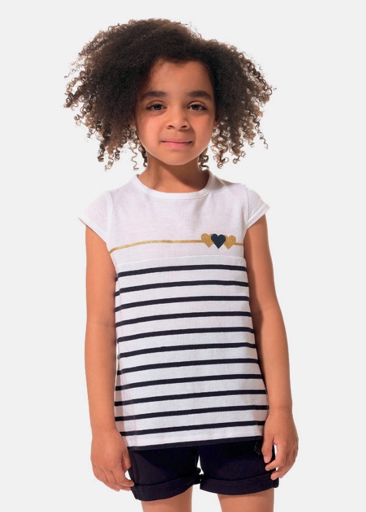 Tee-shirt marin en coton enfant fille rayures et manches courtes FRANNE