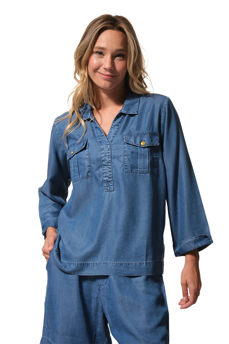 Blouse femme SIBYLLE denim clair en Tencel (3)