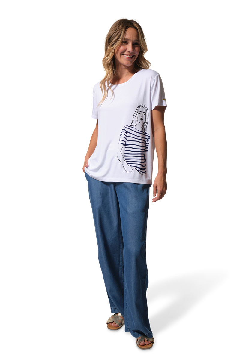 tee shirt femme bohemia blanc hublot mode marine