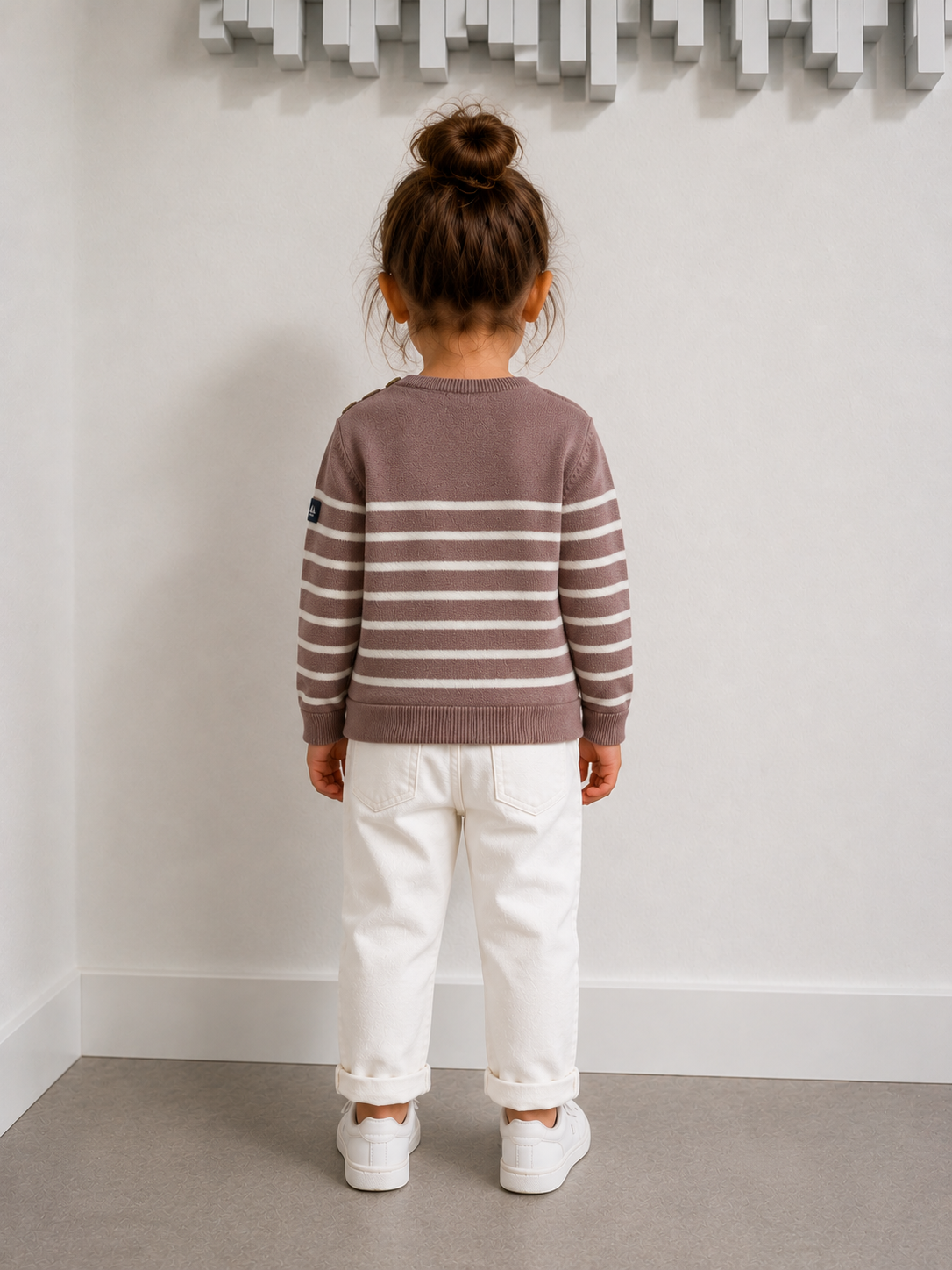 T shirt taupe rose / blanc fille hublot