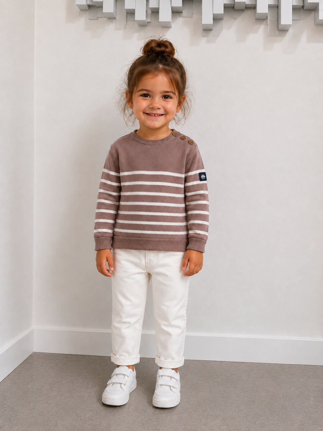 T shirt taupe rose / blanc fille