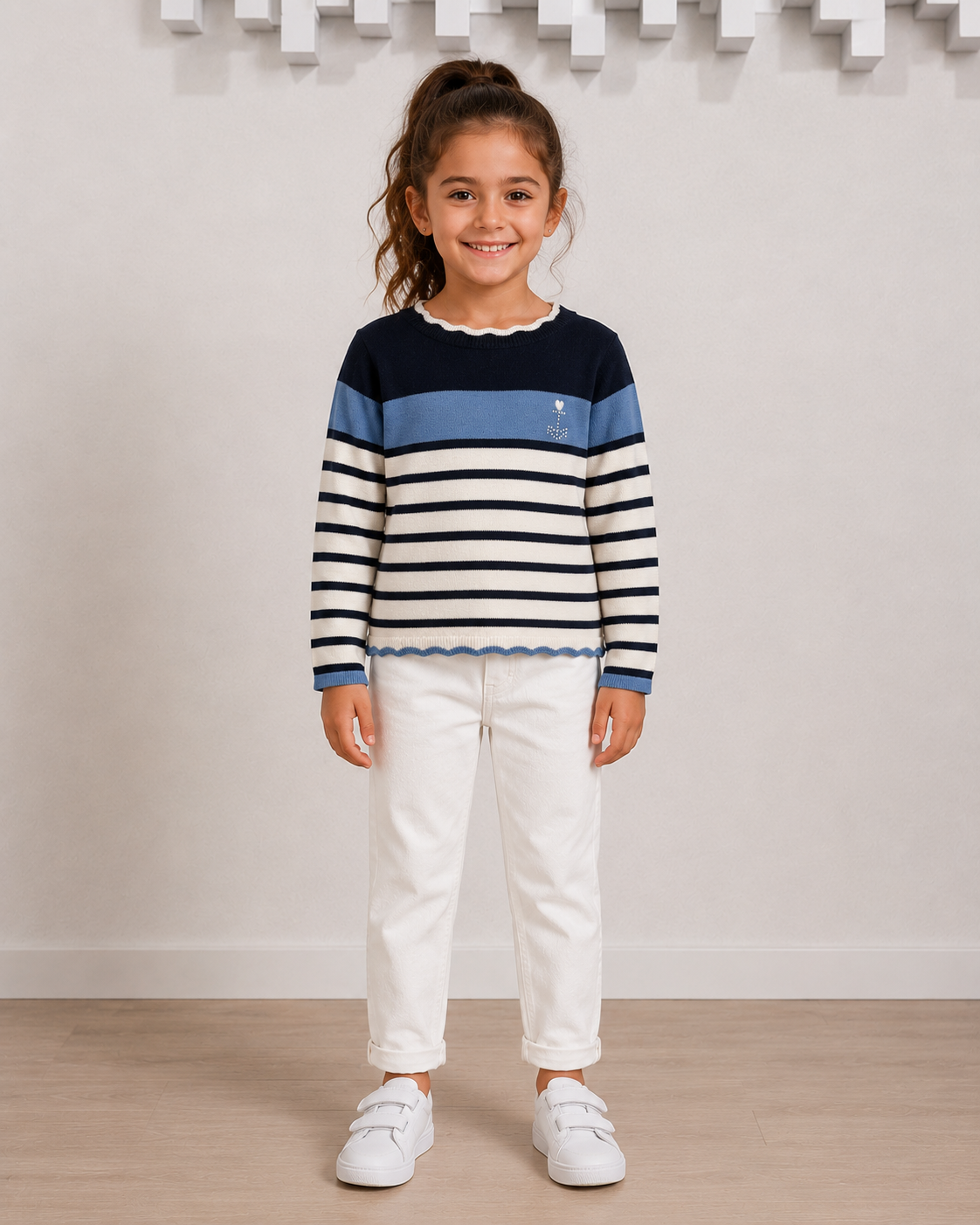 T shirt manche longue fille hublot bleu / marine /blanc