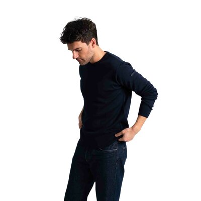 Pull tricot marin homme en maille 50% laine Mérinos avec Col V ALFI 2
