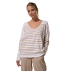Pull col V Ecru-beige rayé pour femme hublot