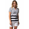 T-shirt marin en coton femme avec jeu de rayures manches courtes col V esprit polo OPALE (1)