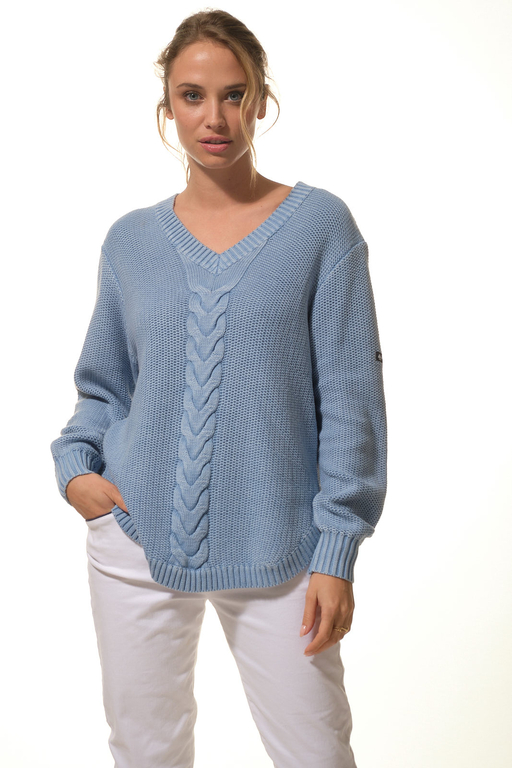 Pull marin femme en laine Mérinos avec col cheminée ELONIE Hublot