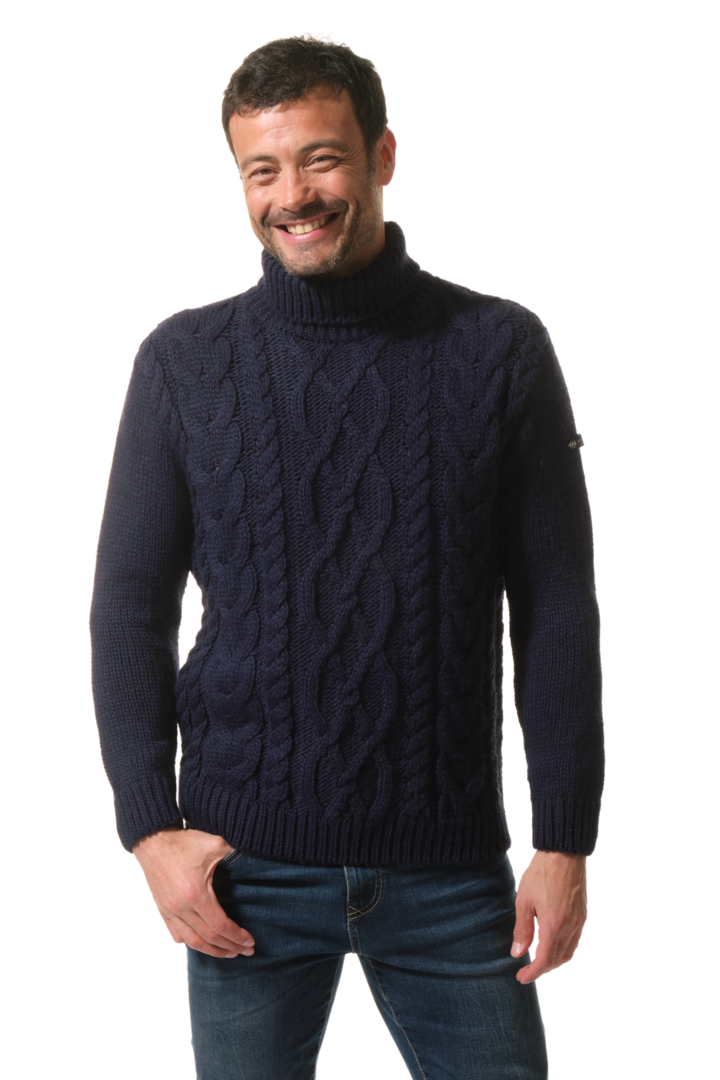Pull marin à col roulé et avec des torsades homme KAD Hublot