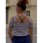 tee-shirt épaule dénudés blanc marine femme