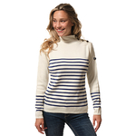 Pull col roulé rayé écru marine pour femme hublot