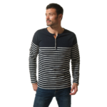 tee-shirt manche longue rayé marine beige pour homme hublot