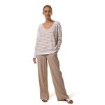 Pull col V Ecru-beige rayé pour femme hublot