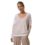 Pull col V Ecru-beige rayé pour femme hublot