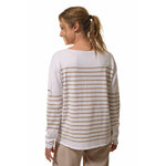 Pull col V Ecru-beige rayé pour femme hublot