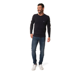 Pull col V marine pour homme hublot