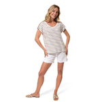 tee-shirt rayé blanc kaki pour femme