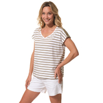 tee-shirt rayé blanc kaki pour femme