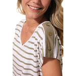 tee-shirt rayé blanc kaki pour femme