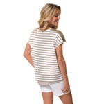 tee-shirt rayé blanc kaki pour femme