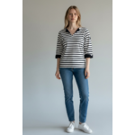 T shirt manche trois quarts marine/blanc femme hublot