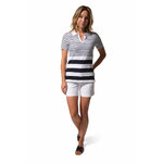 T-shirt marin en coton femme avec jeu de rayures manches courtes col V esprit polo OPALE (3)