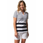 T-shirt marin en coton femme avec jeu de rayures manches courtes col V esprit polo OPALE (1)
