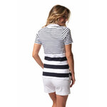 T-shirt marin en coton femme avec jeu de rayures manches courtes col V esprit polo OPALE (2)