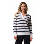Pull Marin Femme avec rayures type marinière Col V Maille Perlée CHERRY