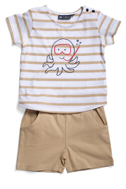 Ensemble Bébé Garçon 3 Pièces Brodé - T-shirt, Short Toile Et Chapeau 6-23 Mois, Neuf Avec étiquettes