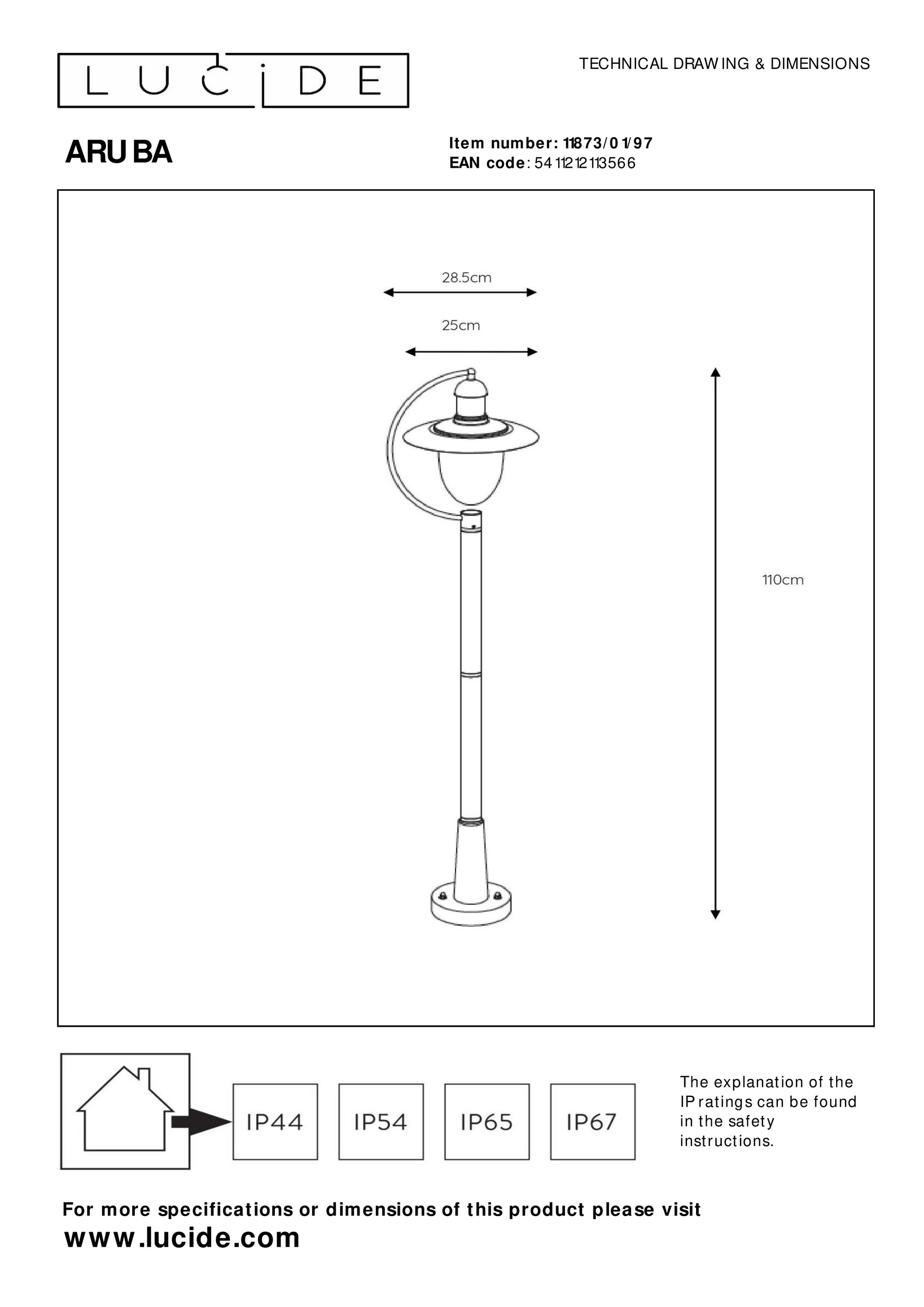 Lucide ARUBA - Lanterne / lampadaire exterieur Extérieur - 1xE27 - IP44 -  Rouille