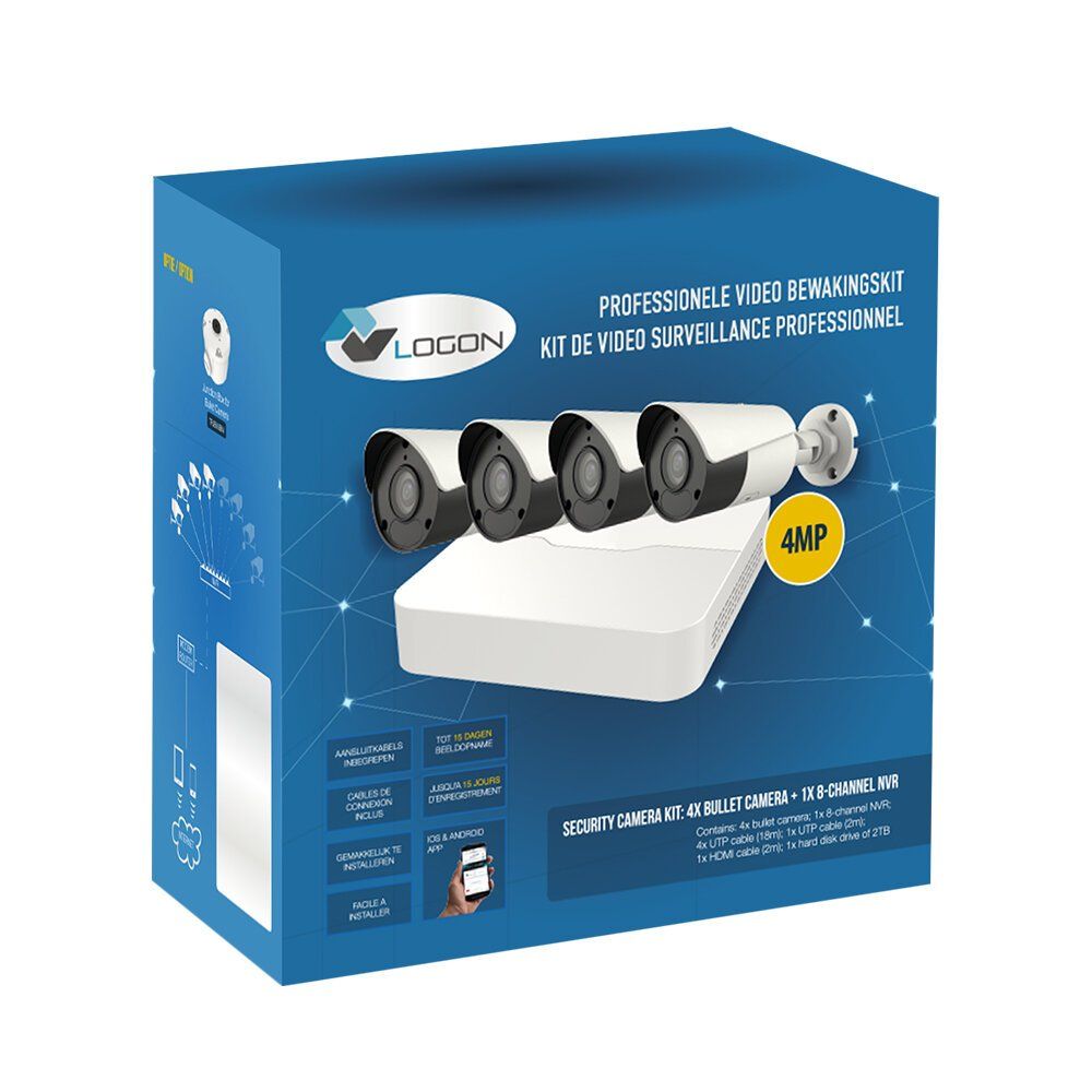 LOGON - Kit caméras de sécurité : 4X Bullet cameras + NVR 8cannaux - 4MP