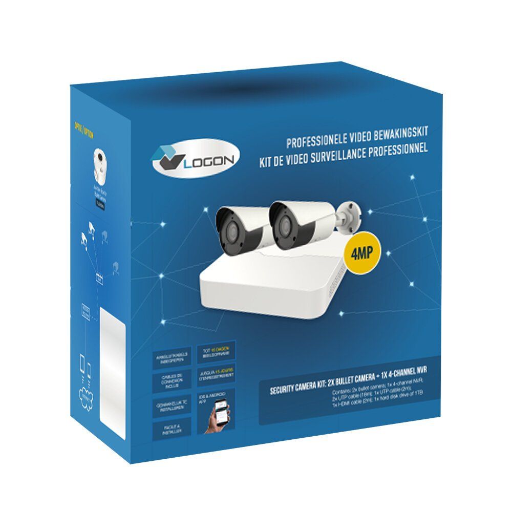 LOGON - Kit caméras de sécurité : 2X Bullet cameras + NVR 4 cannaux - 4MP