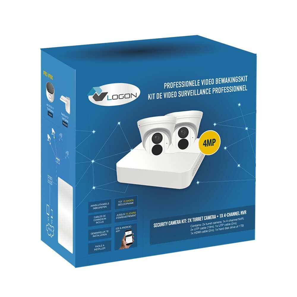 LOGON - Kit caméras de sécurité : 2X cameras tourelle + NVR 4 cannaux - 4MP